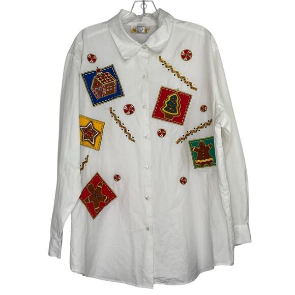 C.S.T. Sport white button up long seelve Christmas embroidery decor size 20W - Picture 1 of 15